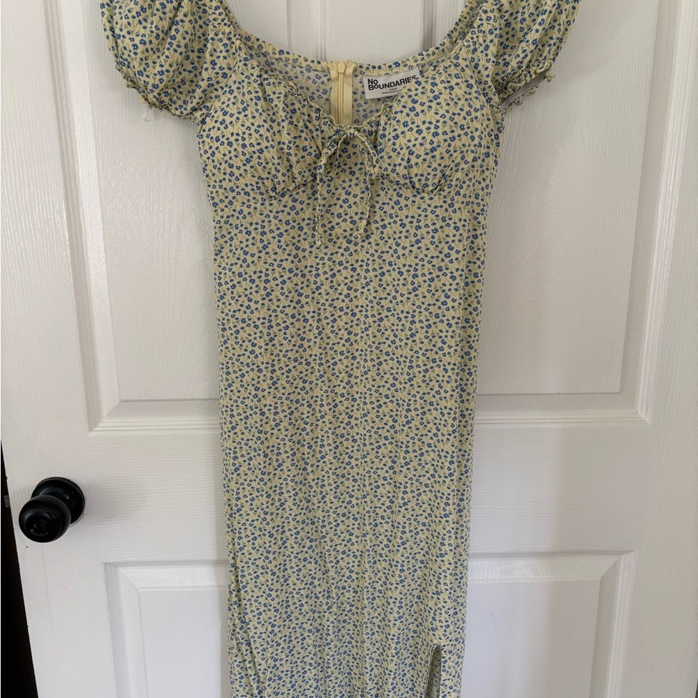 No Boundaries Yellow and Blue Floral Midi Dress